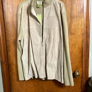 Cubavera Taupe Suede Front Knit Sleeve Jacket